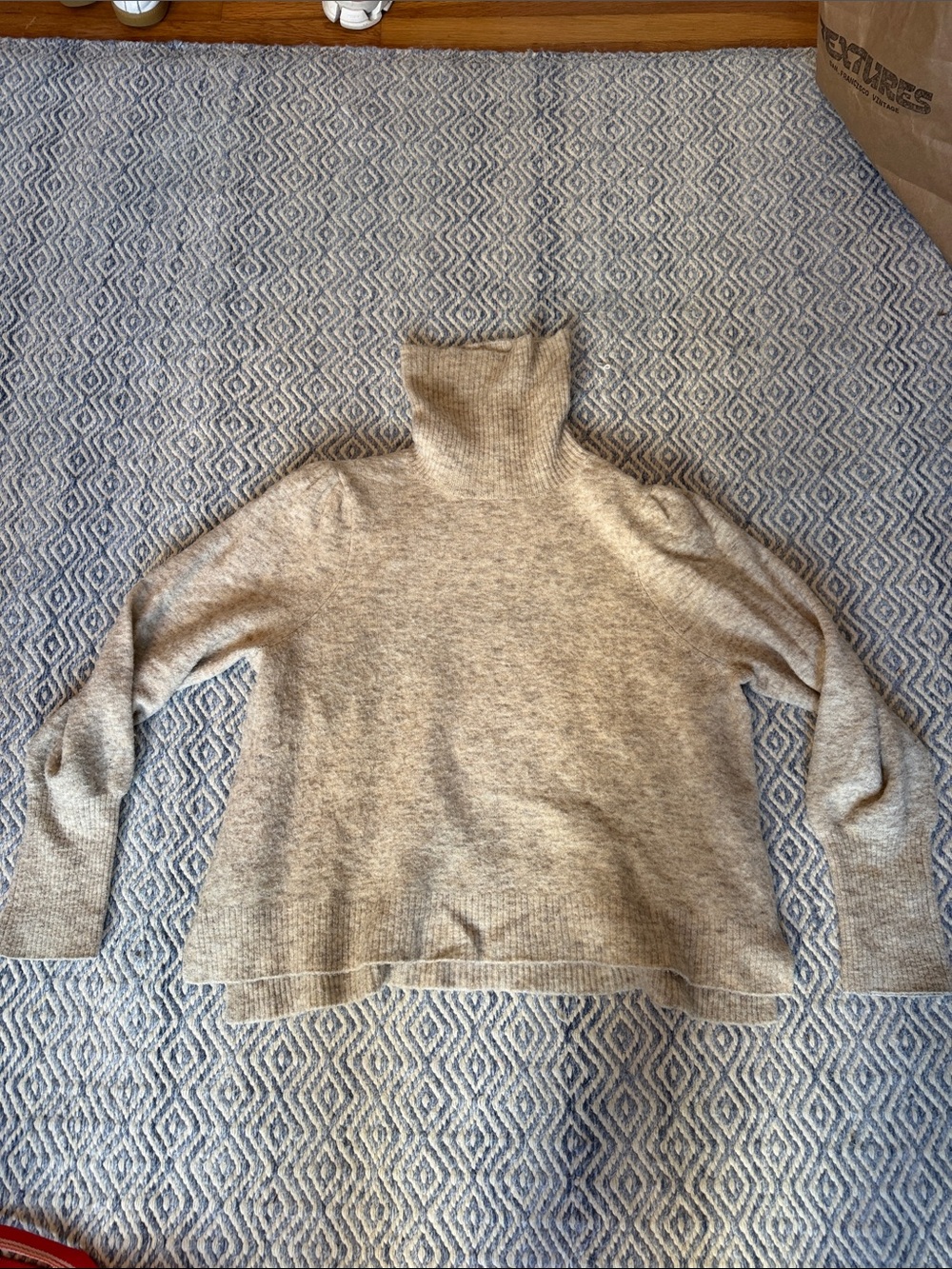 Frame Denim Women's heather oatmeal Turtleneck Sweater with puff sleeve